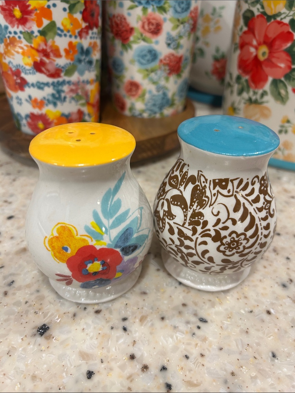 The Pioneer Woman Yellow & Blue Floral Ceramic Salt and Pepper Shakers
